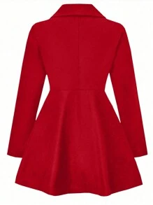 SHEIN Clasi Women's Large Lapel Long Sleeve Woolen Coat - Red - View 2