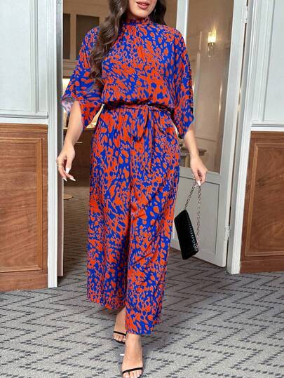 SHEIN Clasi Tuta Con Stampa Da Donna Taglie Forti Con Colletto In Piedi