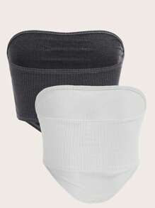 SHEIN EZwear Multicolor Multi-Piece Ribbed Texture Tube Top - Black - View 2