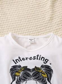 SHEIN Conjunto para niña joven de camiseta de manga corta con letras y personajes impresos y falda de carga con estampado de camuflaje - Multicolor - Ver 5