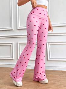 SHEIN Qutie 女裝寬腰心形印花褲 - 粉色 - 查看 5