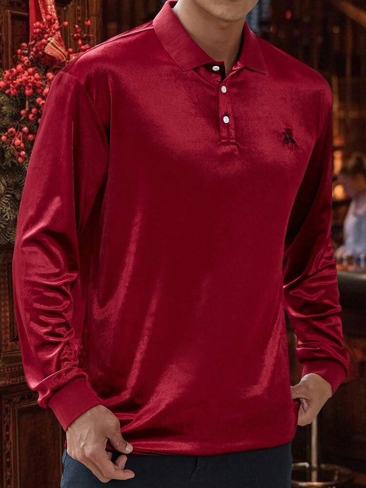 Loose Fit Men's Polo Shirt With Horse Riding Pattern Print