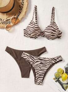 Swim Vcay Summer Beach Women's Zebra Pattern Printed Bikini Set Carnival - Multicolor - View 4