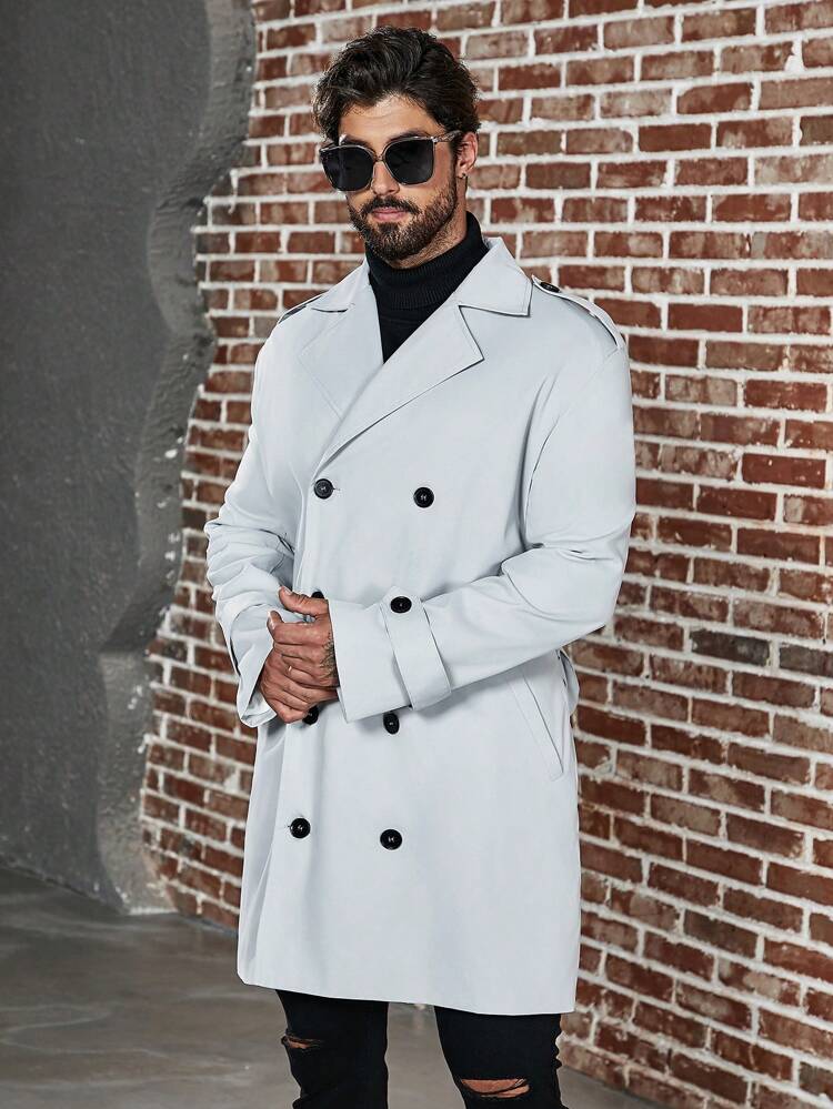 Men's Plus Size Double Breasted Belted Trench Coat Jacket