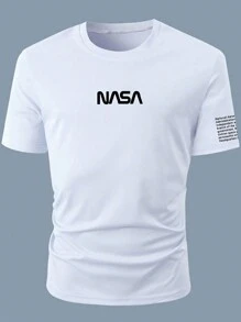 Manfinity Homme Men Letter Graphic Casual Short Sleeve Tee, For Going Out