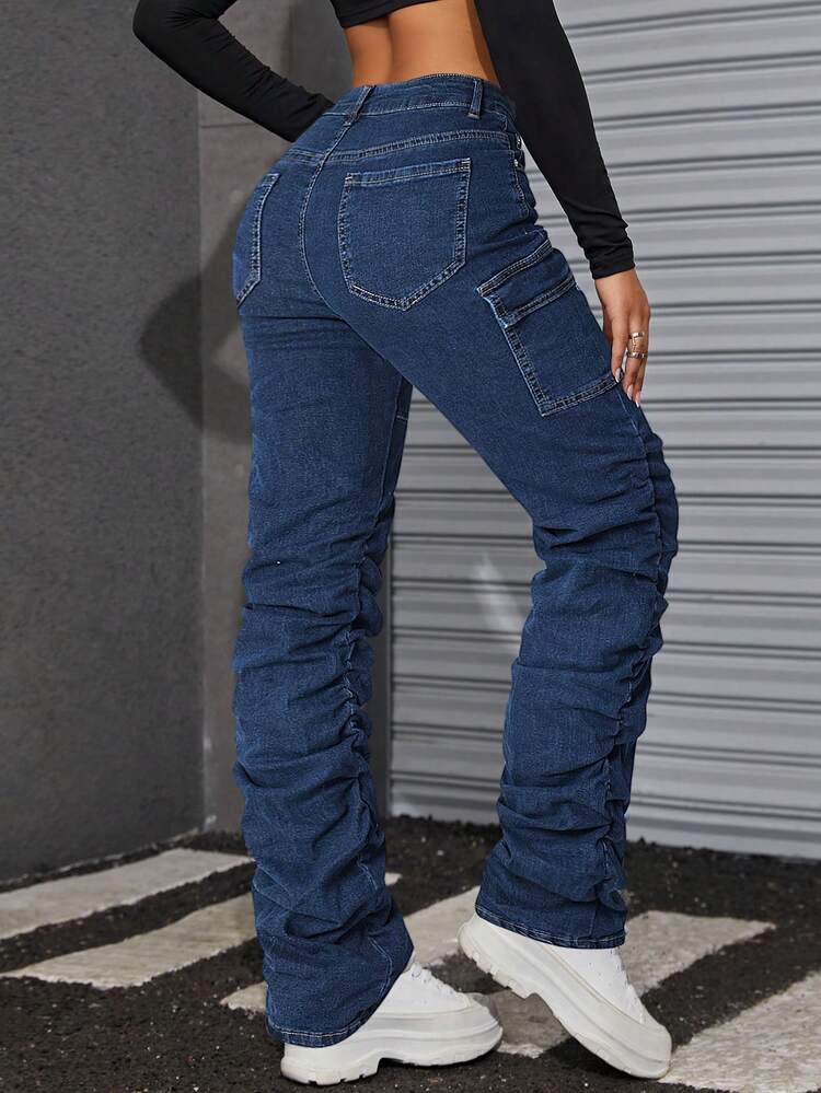 Low-rise Wrinkled Utility Jeans