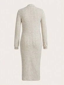 少女立领长袖休闲连衣裙 - 杏色 - 查看 2