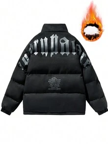 Men's Solid Color Stitching Zip-Up Padded Coat - Black - View 2