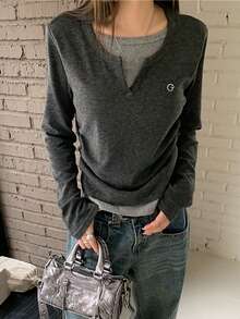 2合1字母印花長袖上衣