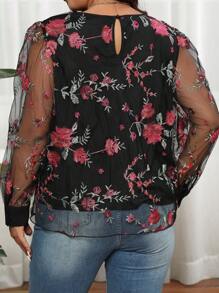 SHEIN LUNE Camisa De Talla Grande Para Mujer Con Paneles De Malla Bordados Con Mariposas - Multicolor - Ver 2
