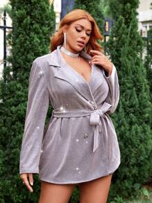 SHEIN SXY Women'S Plus Size Double-Breasted Lapel Coat - Pink - View 4