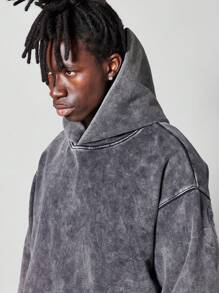 SUMWON Overhead Washed Hoodie With Back Embroidery - Dark Grey - View 4