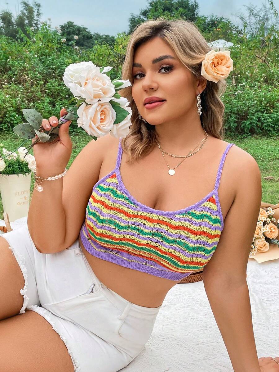 Flirla Kích thước lớn Của phụ nữ Đúng mốt Xu hướng: Cắt giảm Knit ngọn Với Móc sự thêu - Nhiều màu - Xem 1