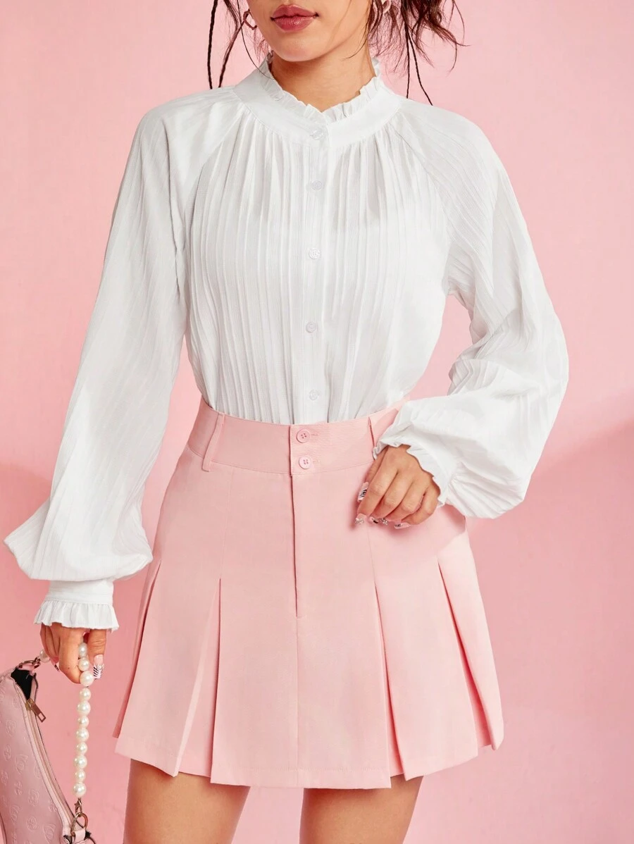 SHEIN EZwear 女士纯色纹理褶皱衬衫