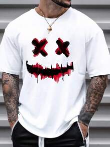 Manfinity Homme Men's Emoji Printed Round Neck T-Shirt - White - View 1