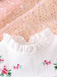 SHEIN Baby Girl Comfortable Nature-Inspired Linen Embroidered Blouse