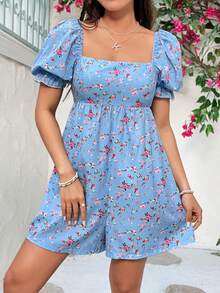 Soleia 女款花卉印花方領連身短褲 - 藍色 - 查看 4