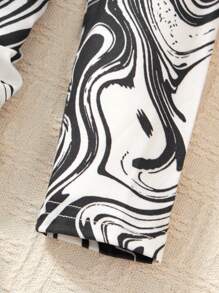 SHEIN Tween 女孩大理石印花抽繩側裙 - 黑色 - 查看 5