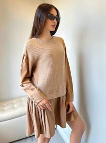 SHEIN Essnce Women's Color Block 2 In 1 Dress - Khaki - View 4