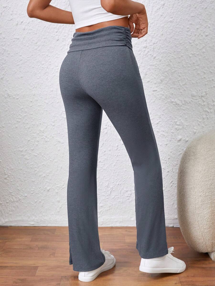 SHEIN Essnce Của phụ nữ Bên Xếp li Pháo sáng Xà cạp Với Gập eo - Màu xám đen - Xem 1