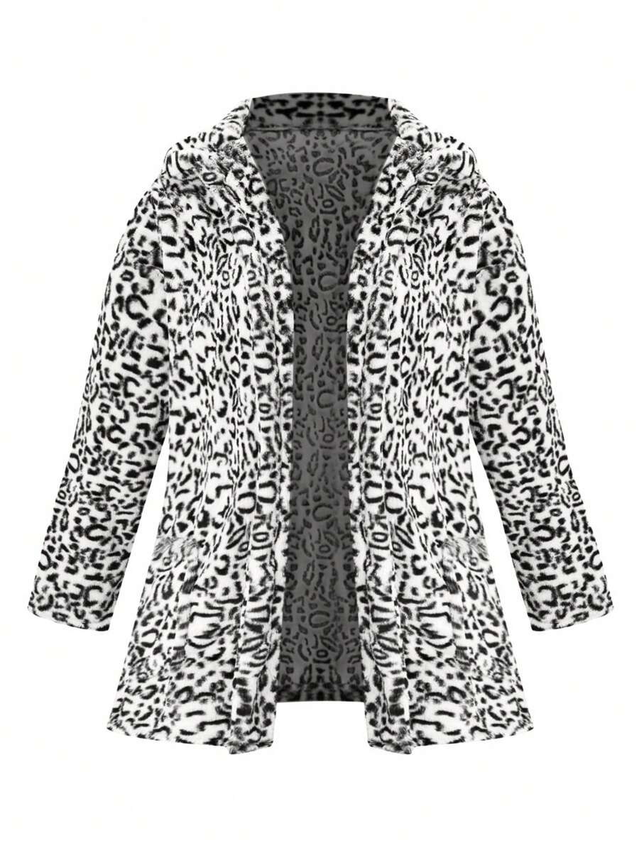 SHEIN LUNE Women'S Plus Size Leopard Print Front Open Jacket - Grey - View 1