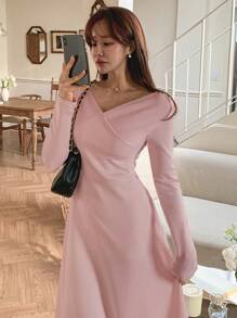 DAZY Của phụ nữ Surplice cổ Eo Kẹp chặt Váy quấn - Bụi hồng - Xem 3