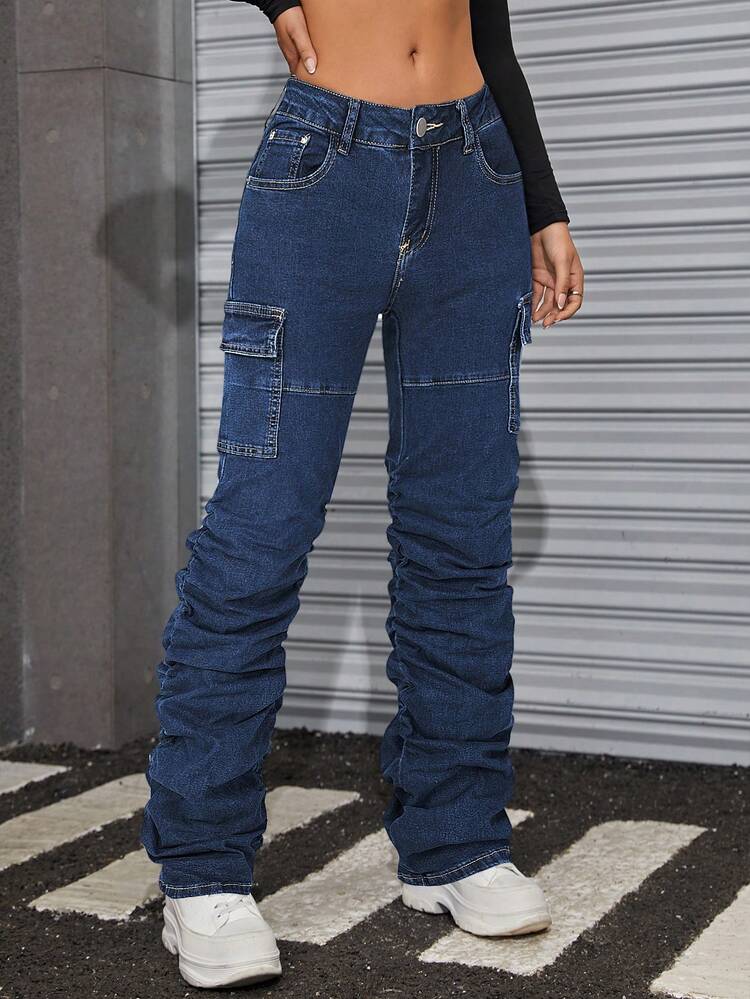 Low-rise Wrinkled Utility Jeans