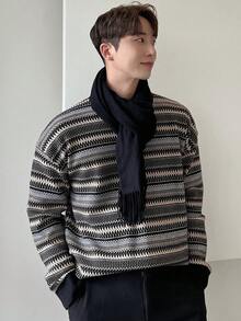 DAZY 男士秋冬條紋落肩圓領衛衣 - 彩色 - 查看 4