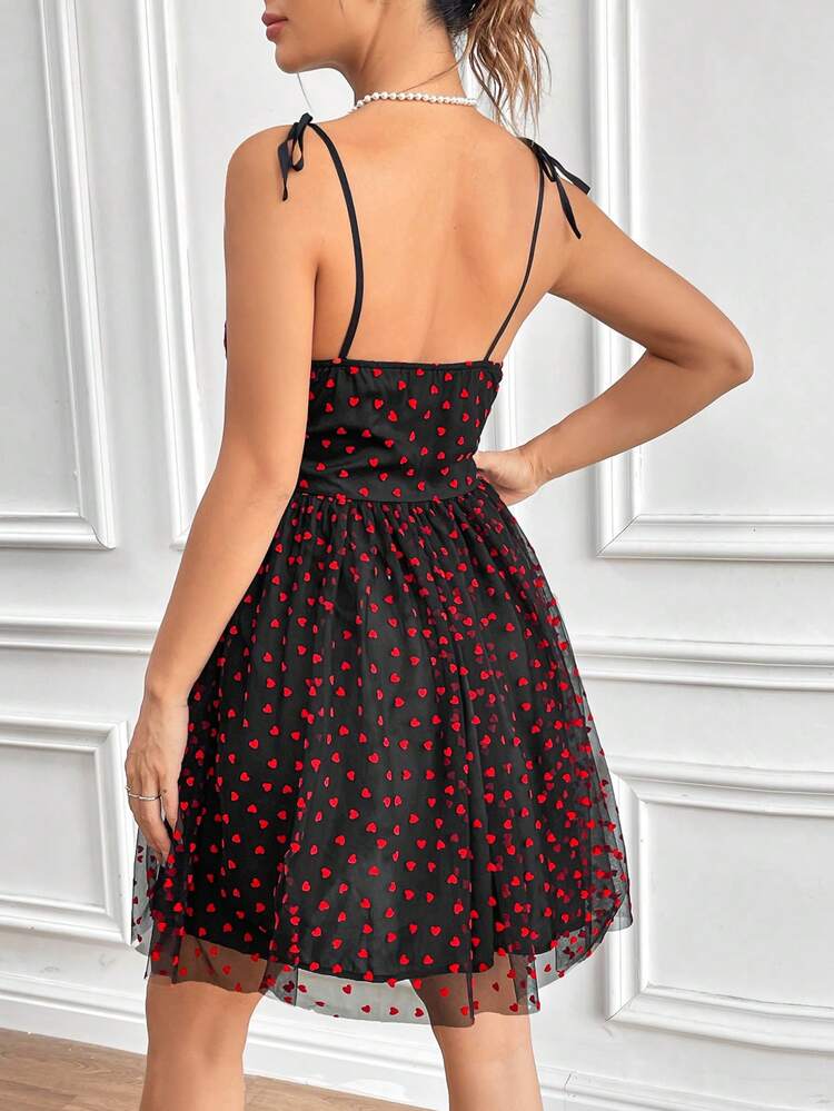 Women's Heart Print Mesh Cami Dress