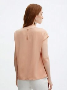 BizChic Women's Solid Color Batwing Sleeve Pleated Shirt, Elegant Office Wear Blouse, Business Casual Top, Formal Ladies Shirt - Champagne - View 3