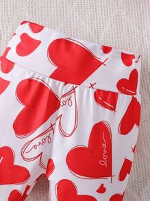 Baby Girl Love Message Short Sleeve Romper & Pants Sleepwear Set With Cap And Headband - Red - View 5