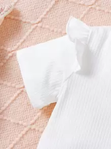 SHEIN Conjunto de vestido de tirantes cortos con estampado de conejito lindo para bebé niña, de mangas cortas y adornado con tirantes, para verano - Rosa - Ver 7
