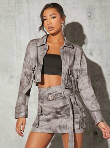 SHEIN BAE Women's Tie-Dye Flip Pocket Jacket