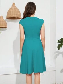 HOMEYEE Women'S Color Block Floral Striped Printed Vintage Dress With Square Neckline, Elegant Casual And Suitable For Work - Mint Green - View 2