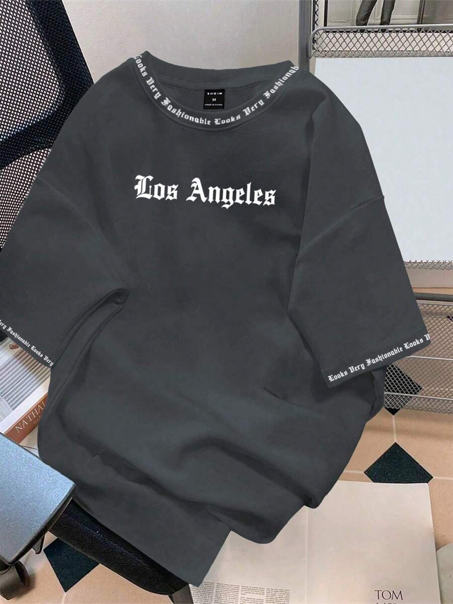 Manfinity Roghcode Nam In thư Áo thun - Màu xám đen - Xem 1