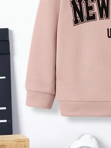 SHEIN 年轻男孩字母印花休闲立领运动夹克 - 粉色 - 查看 4