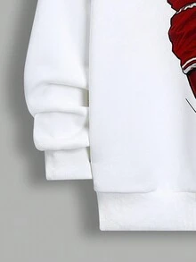 SHEIN Tween Boys' Casual Cartoon Printed Crewneck Pullover Knitted Sweatshirt, Loose Fit - White - View 4