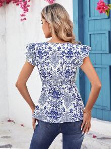 SHEIN Clasi 女性鬆緊腰帶上衣,全印花設計 - 彩色 - 查看 2