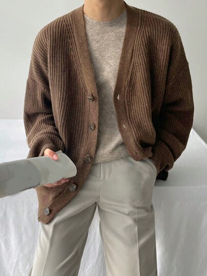 DAZY Cardigan à épaules tombantes pour hommes, veste d'automne