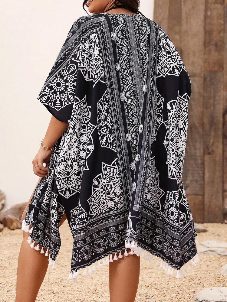 Plus Size Fringed Cape Coat