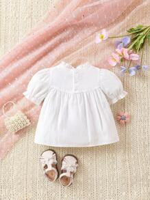SHEIN Baby Girl Comfortable Nature-Inspired Linen Embroidered Blouse