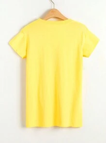 SHEIN LUNE Letter Graphic Short Sleeve Tee - Yellow - View 2