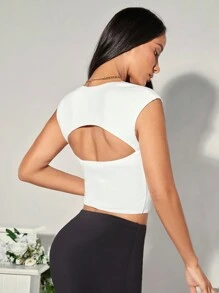 SHEIN BAE Women's Solid Square Neckline Ruched T-Shirt - White - View 2