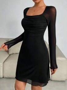 SHEIN Essnce Women's Square Neck Mesh Dress