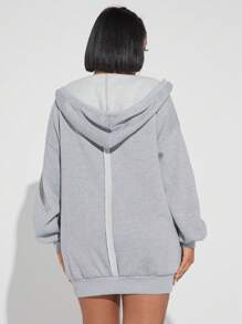 Denimoi 下垂肩拉繩連帽衛衣 - 淺灰色 - 查看 2