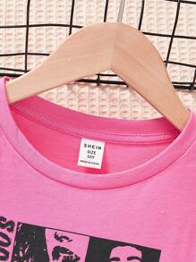 SHEIN Girls' Sports Knit Pullover With Round Neck Long Sleeves - Pink - View 6