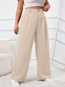 SHEIN CURVE+ Pantaloni da tailleur in vita alta di tinta unita per taglie forti