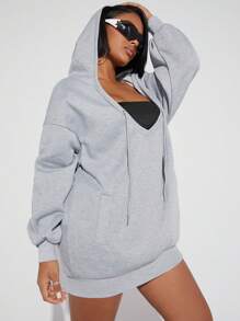 Denimoi 下垂肩拉繩連帽衛衣 - 淺灰色 - 查看 3