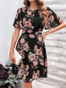 SHEIN Clasi Women'S Ruffle Short Sleeve Floral Print Dress - Multicolor - View 3