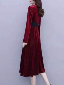 Women's Wrap Style Waist Cinched Cocktail Party Formal Dress - Red - View 2